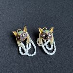 Vintage Style Egyptian Cat Earrings – Bold Statement with Faux Pearl Beads new‎ Photo 3
