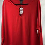 Ashley Stewart Women's Plus Size Red Long Sleeve Top Gold Rings Detail Sz 14/16 Photo 0