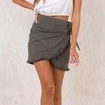 Princess Polly Green Khaki Tie-Waist Skirt / Skort Photo 1