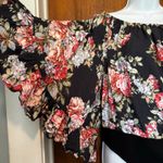 LPA Floral Ruffled Sleeve Off Shoulder Thong Bodysuit Medium Photo 4