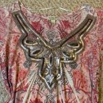 One World  Pink Sequin Artsy Boho Floral Indie Flowy Pink White Silver Brat Sz M Photo 3