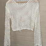 Crochet Long Sleeve Top loose knit bell sleeve cropped white medium stretch Photo 0