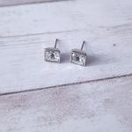 Vintage Stud Earrings Diamond Shape/Square Shape Silver Tone Photo 4