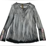 Aratta Women's Blouse Boho Grey Acid Wash Lace Embroidered Long Sleeve Top M Gray Size M Photo 0