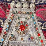 Vintage handmade beaded coin belly dancing hip belt side sash medium costume Red Photo 4