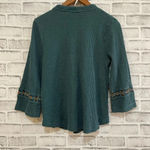 Soft Surroundings  teal thermal waffle knit BOHO floral embroidered neck Top, Sm Photo 1