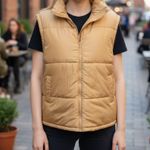 NWT Thread & Supply Quilted Puffer Vest Jacket In Color Camel Oversized Medium Tan Photo 1