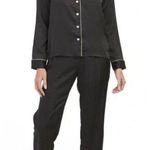 House of Harlow 1960 Velour 2 Piece Pajama Set, Black with White Pipping, Size L Photo 0