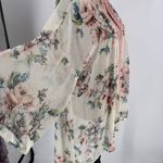 Band of Gypsies Women's Floral Sheer Open Front Kimono Duster Cream Pink Small Photo 5