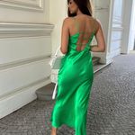 ZARA Dress emerald green Slip Midi Satin Effect Maxi Wedding Party Photo 3