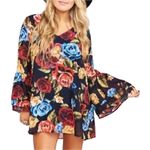 Show Me Your Mumu Nolita Mini Dress Dark Floral Blooms Bell Sleeves V-Neck, XS Photo 6