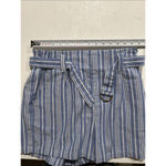 Sapphire Red Women’s Large Blue White Striped Paperbag Waist Linen Blend Shorts Photo 5