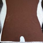 SheIn Brown Solid Ribbed Knit Unitard Romper Photo 3