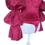 Free People Girls Just Wanna Bodysuit Puff Sleeve Velvet Smocked Womens Small Photo 9