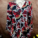 Shavonne Dorsey Chain/Rope Print Asymmetrical Blouse Red/Black L Red Size L Photo 1