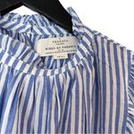 Trovata Small Carla Highneck Shirt in Blue White Stripe Flutter Sleeve Preppy Photo 6