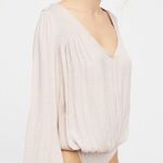 Free People Smockin’ and Rockin’ Long Sleeve Flowy Bodysuit | Grey | Small Photo 1