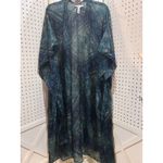 BCBGeneration  Blue Teal Geometric Print Sheer Duster Kimono Cardigan Photo 2