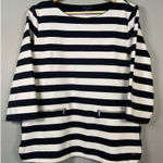 Tommy Hilfiger Shirt Women’s Large Black White Stripe Nautical Zip Leather Trim Photo 0