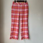 Trina Turk  Lulu Pink Yellow White Plaid Tweed Fringe Pants 0 Photo 5