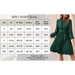 Buttons Long Sleeve Pleated Shirt Dress L Dark Green  Puff Sleeves Tie Belt NEW Photo 2