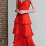Marchesa Notte Tiered Lace Trim Midi Dress Size 0 Red Glam Holiday Event Wedding Photo 0