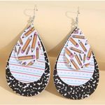 Handmade Water drop shape 3 layer faux leather light weight teacher‎ dangle earrings Photo 3