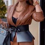 ZARA FAUX LEATHER MENSWEAR STYLE BLAZER Brown Size S NEW Photo 0