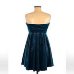 Free People  Turquoise Shatter Shine Velvet Tube Sparkle Strapless Dress Size M Photo 4