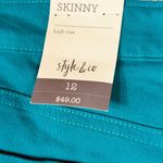 Style & Co  SZ 12 Skinny Jeans Hi-Rise Stretch Zip-Fly Pockets Peacock Teal Blue Photo 3
