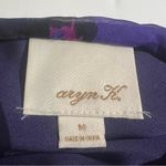 Aryn K Purple Silk Dress Size M 100% Silk Print V-Neck Elastic Waist Fairycore Photo 4