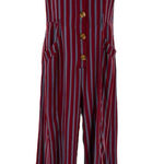 Free People  City Girl Striped Red & Blue Wide-Leg Jumpsuit Button-Front Size‎ 6 Photo 0