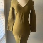 Women's Sage Green Knit Bodycon Dress Size L Long Sleeve V Photo 1