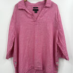 Tahari Shirt Womens 3X Pink 100% Linen Tunic 3/4 Sleeve Side Button Split Neck Photo 0