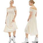 Urban Outfitters Amelia Off The Shoulder Neutral Smocked Midi Maxi Dress Photo 15