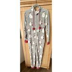 Munki Munki Women's One-Piece Hooded Fleece Pajamas Gray Pink Spark Size Small Photo 6