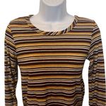 Pinc Y2K Brown Yellow Stripe Long Sleeve Crewneck Ribbed Crop Top Large Grunge Brown Photo 2