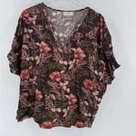 Natural Life  Easy V-Neck Top -‎ Brown Orange Hibiscus size large Photo 1