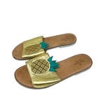 Kate Spade  Ibis Embroidered Pineapple Slide Sandals‎ In Gold Size US 9 Photo 2