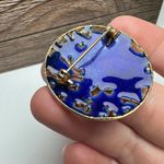 Vintage Rose Flower Cloisonné Enamel Brooch Pin Gold Tone Blue Green Pink Purple Photo 8