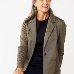 Croft & Barrow NEW  Comfort Stretch Petite Large Brown Herringbone Blazer Jacket Photo 0