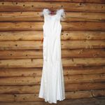 Mac Duggal  68137  Womens White Feather Shoulder Satin V Neck Gown Dress Photo 10