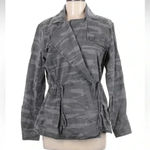Lucky Brand Blue Grey Printed Camo Cropped Trench Coat Jacket Size Medium M Photo 3