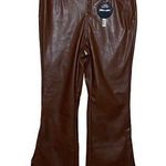Dollhouse NWT  Split Leg Brown Vegan Leather Button Front High Rise Flare Pants Photo 0