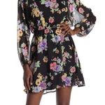 WAYF  Dolman Long Sleeve Mini Dress Floral Cocktail Elastic Waist Black S NWOT Photo 0