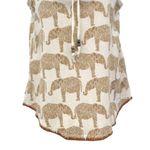 Anthropologie Lucky Brand Embroidered Elephant Print Tank Top Boho Tan Bead Tie Shirt XS Photo 5