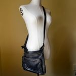 Wise Owl Leather Crossbody Bag Faded Navy Blue Brass Zip Vintage Unisex Satchel Black Photo 5