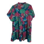 THML Flower Power Mini Dress Teal Pink Puff Sleeve Tiered Short Dress Size XL Photo 4