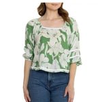 Tahari  Green and White Boxy 3/4‎ Sleeve Blouse Photo 4