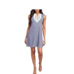 Max Studio  Split Neck Swing Dress Women Plus 1X Blue White Crochet Embroidery Photo 1